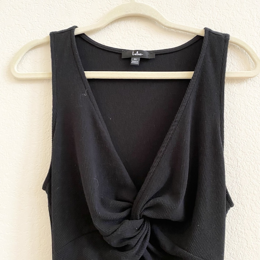 Lulus Dress Black Open Front Button Up Stretch Sleeveless‎ Bodycon Midi  XL - Picture 3 of 10
